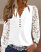 Blouse Femme Dentelle Manches Longues Boutonnée Blanche