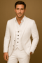 Costume homme en lin trois pièces blazer gilet pantalon pour mariage automnal