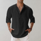 Chemise en lin noir pour homme, manches longues casual
