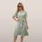 Elegant Autumn Dress for Women - Mid-Length Dress with V-Neck and Tie Belt
