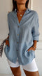 Chemise en lin bleu pour femme, manches longues élégantes